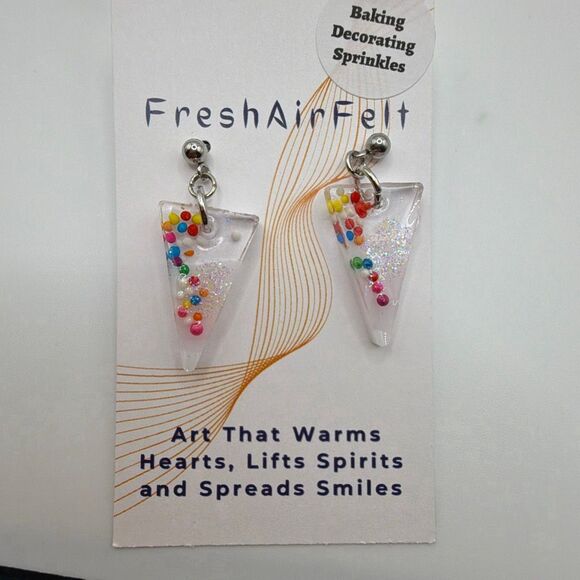 Hand Crafted Jewelry - Baking sprinkles fun Unique handmade Resin Stainless drop steel earrings crafted